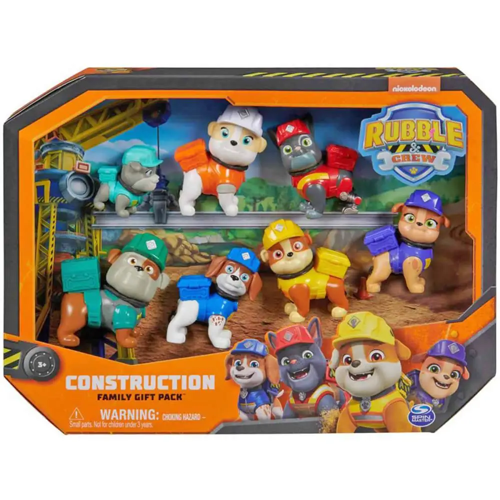 SET CONSTRUCAO COM 7 FIGURAS PATRULHA CANINA RUBBLE E CREW SUNNY