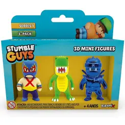 PACK COM 3 MINI FIGURAS STUMBLE GUYS LUCHADOR / T-REX / DYNAMITRON ESTRELA