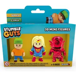 PACK COM 3 MINI FIGURAS STUMBLE GUYS MR STUMBLE / SUPER GAL / RUBY CUPID ESTRELA