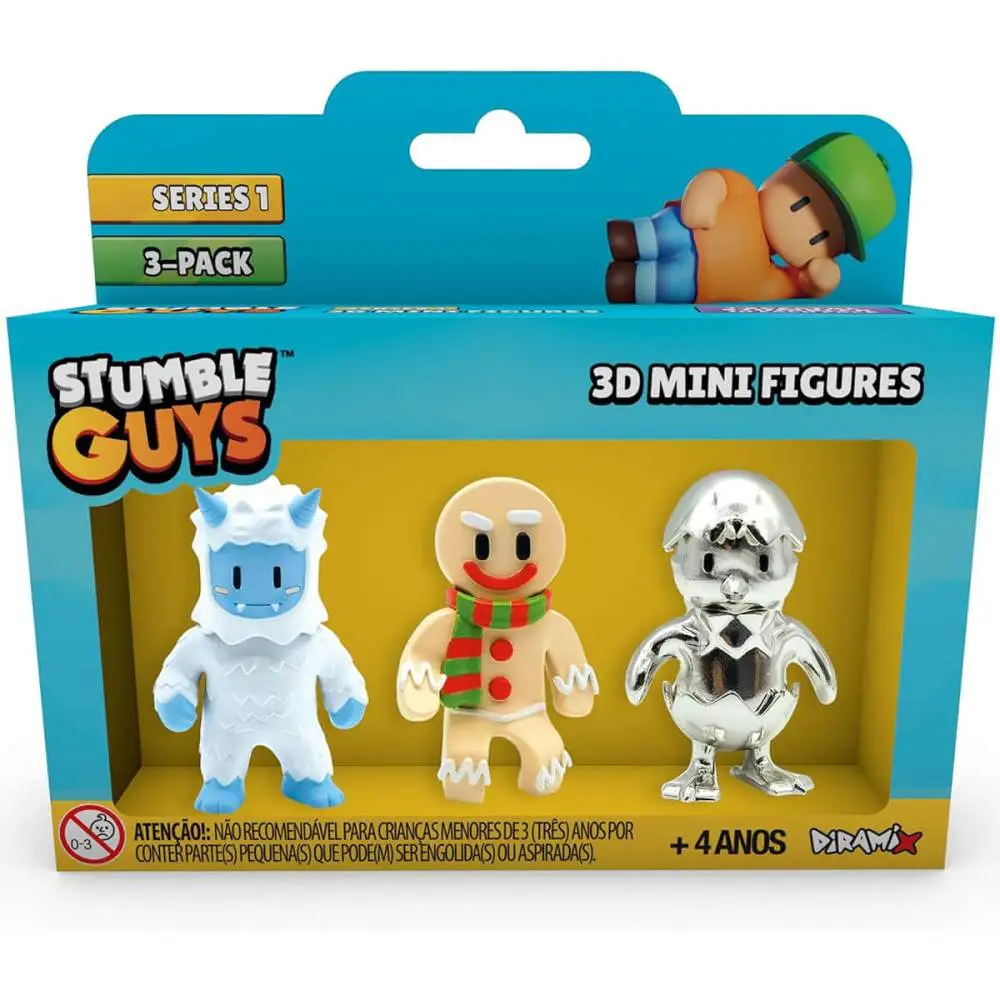 PACK COM 3 MINI FIGURAS STUMBLE GUYS FROST YETI / GINGERBREAD GUY / METAL HATCHING ESTRELA