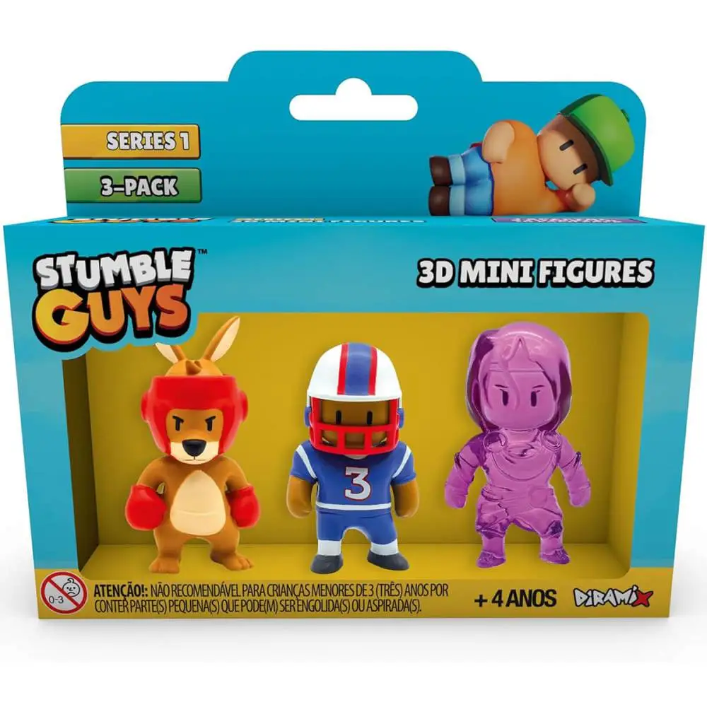 PACK COM 3 MINI FIGURAS STUMBLE GUYS BOXING ROO / QUARTERBACK / AMETHYST NYX ESTRELA