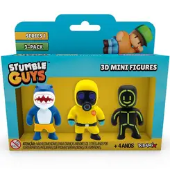 PACK COM 3 MINI FIGURAS STUMBLE GUYS MEGALODON / HAZMAT NBC / GLOWMAN ESTRELA