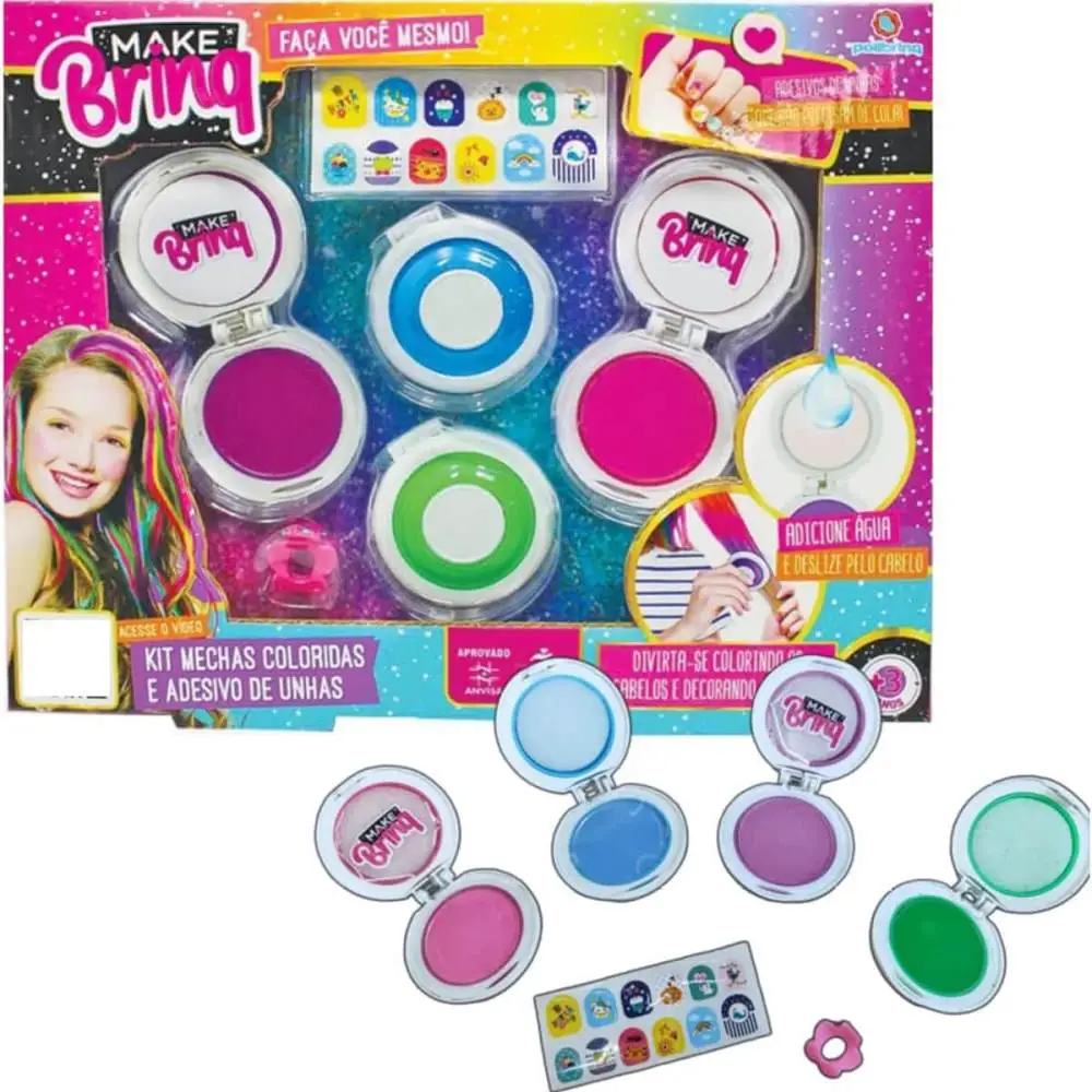 KIT MECHAS COLORIDAS E ADESIVOS DE UNHAS POLIBRINQ