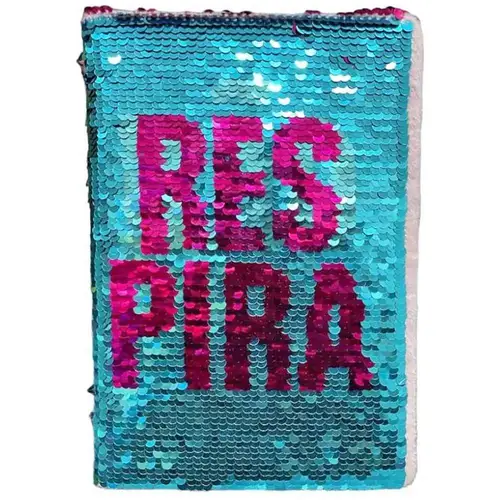 CADERNO ESCOLAR LANTEJOULAS RESPIRA NAO PIRA POLIBRINQ .