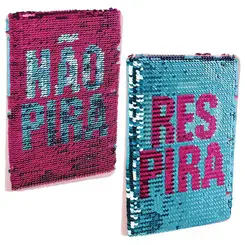 CADERNO ESCOLAR LANTEJOULAS RESPIRA NAO PIRA POLIBRINQ .