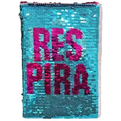 CADERNO ESCOLAR LANTEJOULAS RESPIRA NAO PIRA POLIBRINQ