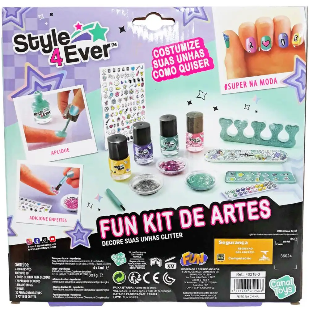 KIT DE ARTES DECORE SUAS UNHAS GLITTER FUN