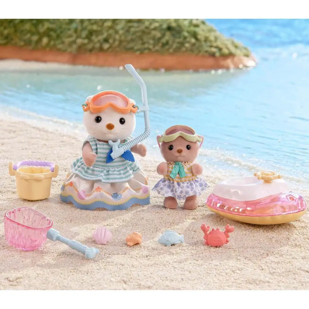 SYLVANIAN FAMILIES IRMAS LONTRAS MARINHAS CONJUNTO PRAIA EPOCH