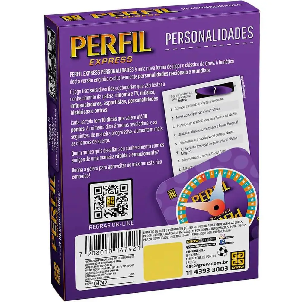 JOGO PERFIL EXPRESS PERSONALIDADES GROW
